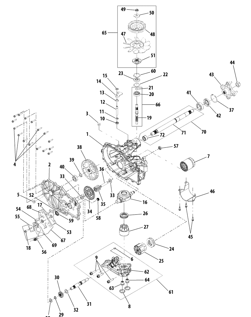 Transmission Assembly Rh Diagram and Parts List for FMZ50 17AF4BFP009-17AF4BFP010-17AF4BFP209-17AF4BFP210-17AF4BFP710 Cub Cadet Lawn Tractor